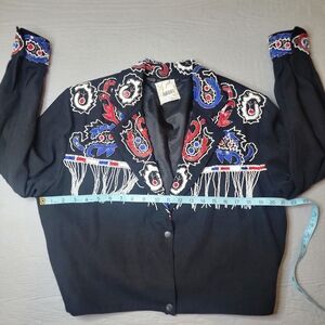 ♡Just Fabulous, All Beaded Fringe Jacket with Red & Blue Paisley. B-22